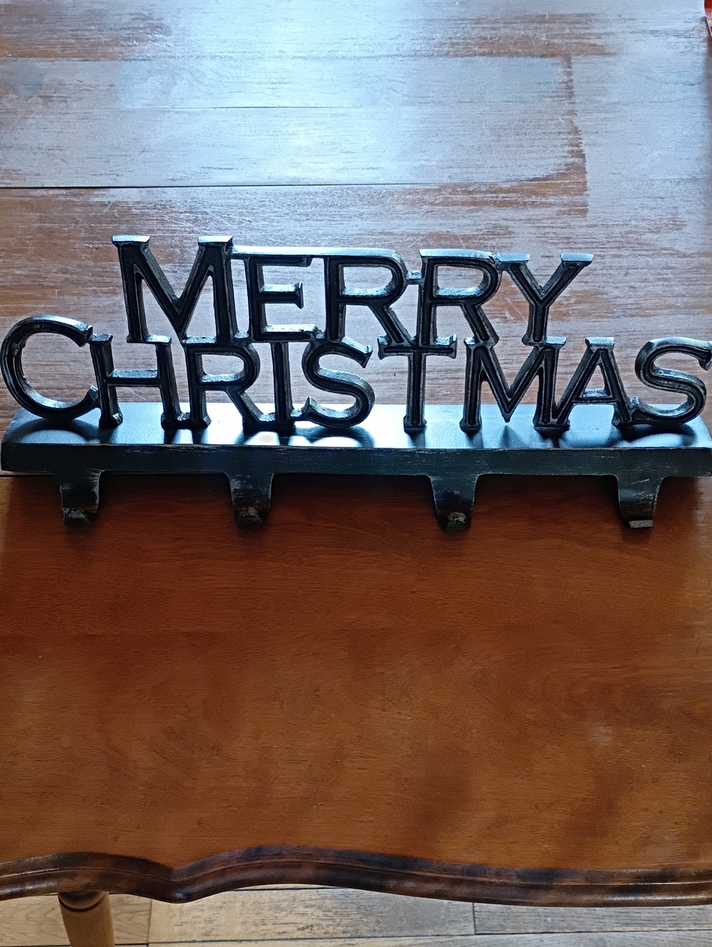 Merry Christmas Wall Hook Decor - Black Holiday Lettering 15" Long